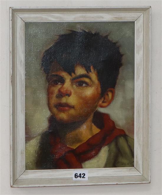 Mayer, oil on canvas, Portrait of an Italian boy, signed 30 x 23cm